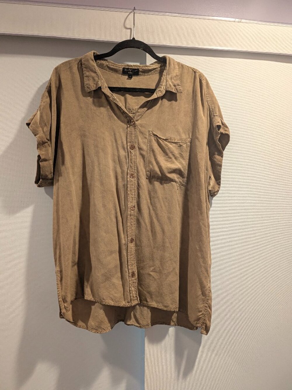 Tan Short-Sleeve Blouse